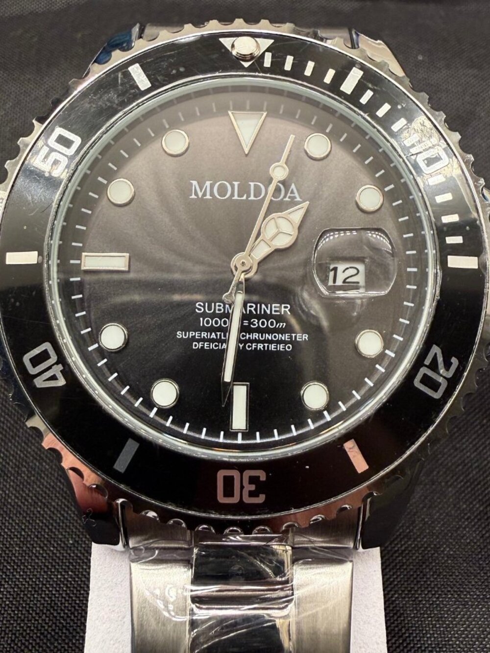 MOLDOA DIVER MENS BLACK & SILVER TONE 43MM AUTOMATIC STEEL WATCH